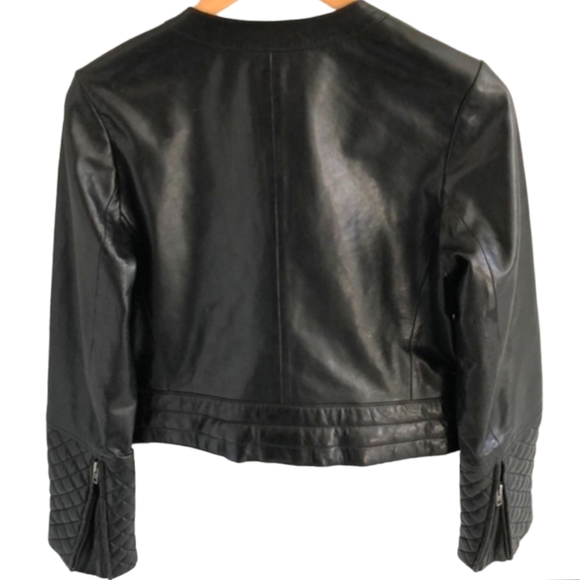 Trouve Leather Moto Collarless Quilted Sleeve Jacket Black Size: XS - Picture 8 of 16